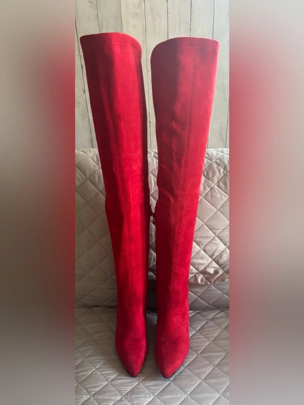 Red Suede Over-the-Knee Boots for Women